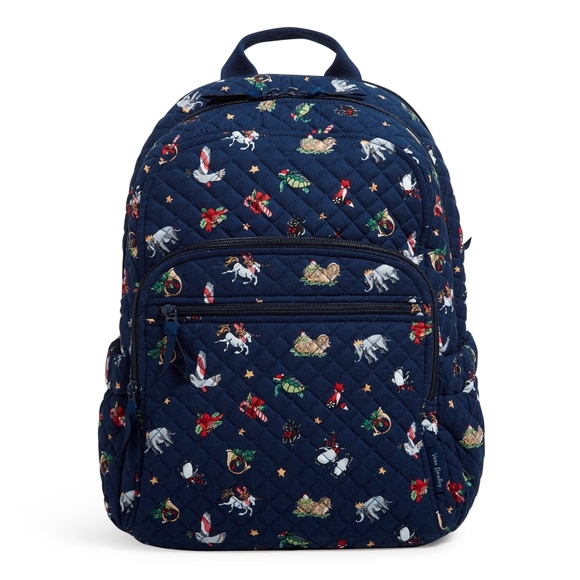 NWT Vera Bradley Navy Blue Snow Globe Motifs Novelty Print Campus Backpack - Picture 1 of 5